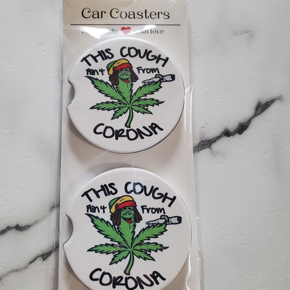 This Cough Funny Leaf Set Of 2 Ceramic Car Coasters - Picture 5 of 5